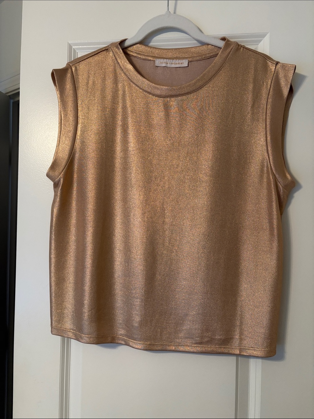 Metallic Rose Gold Sleeveless Crewneck Tank Top